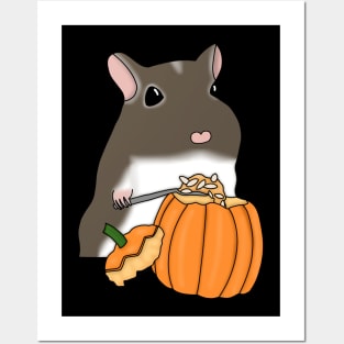 Gerbil carving pumpkin (cute brown gerbil Halloween costume) Posters and Art